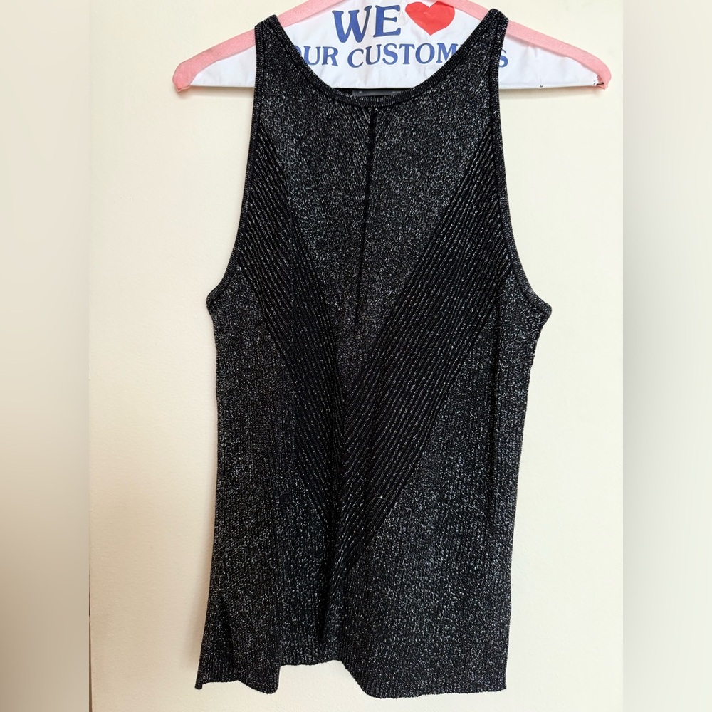 By Anthropologie Metallic Black Knit Tank Top